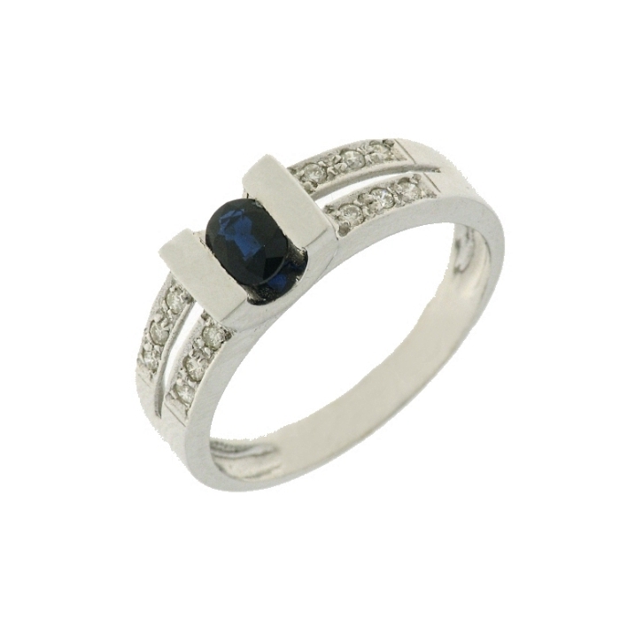 Anillo oro blanco con doce diamantes talla brillante y zafiro azul_1