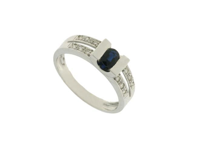 Anillo oro blanco con doce diamantes talla brillante y zafiro azul_3
