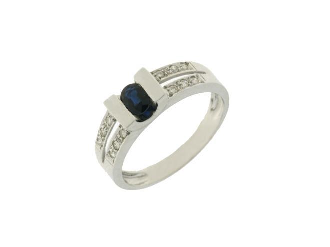 Anillo oro blanco con doce diamantes talla brillante y zafiro azul_4